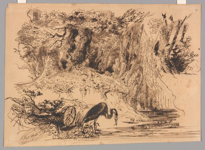 Piscine forestière avec héron - Paul Huet
