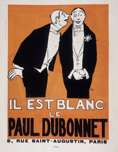 Publicité pour les alcools Paul Dubonnet par Paul Iribe (1883-1935) (deux hommes en tenue de soirée), "Le Témoin", 28/12/1907. - Paul Iribe