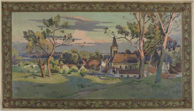 Esquisse pour la mairie de Thiais : village avec une église - Paul Léon Felix (attr. to) Schmitt