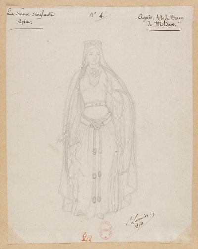 Gounod - La nonne sanglante - Quatre maquettes de costumes par Paul Lormier - 4. Agnès, fille du baron de Moldaw - Paul Lormier