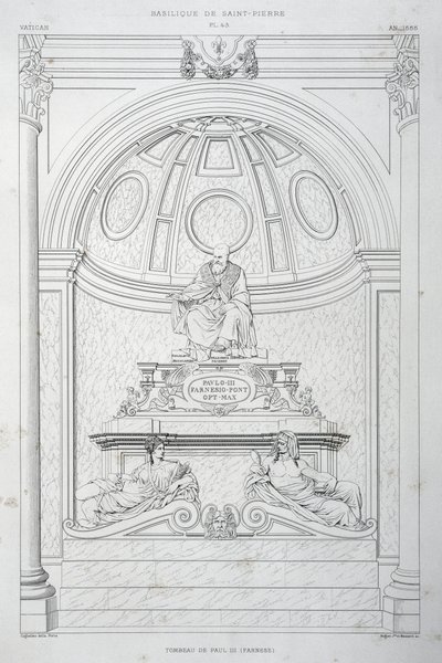 Monument funéraire du Pape Paul III (Farnèse), gravure de La Basilique Saint-Pierre et du Vatican - Paul Marie Letarouilly