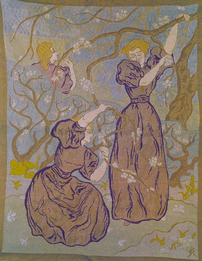 Deux femmes sous un arbre en fleurs (tapisserie par Paul Ranson) - Paul Elie Ranson
