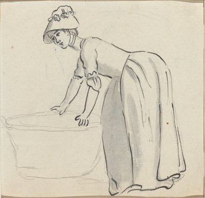 Fille avec un bonnet au travail [recto] - Paul Sandby