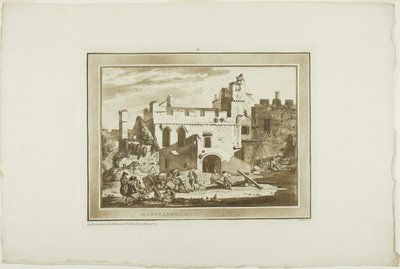 Château de Manerbawr, des Douze vues en aquatinte de dessins pris sur place au sud du Pays de Galles - Paul Sandby