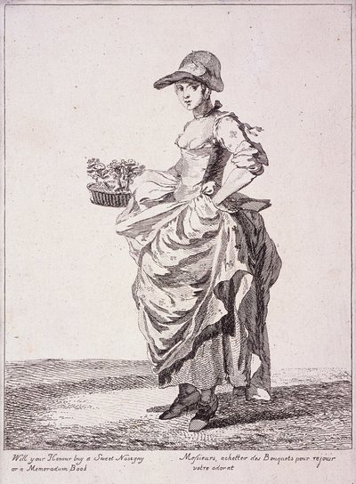 Vendeur de bouquets et de livres de mémos, Cris de Londres, 1760 - Paul Sandby