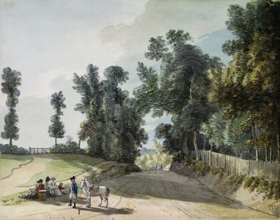 Sur la route de Tonbridge : Voyageurs se reposant sur une bande au bord de la route - Paul Sandby
