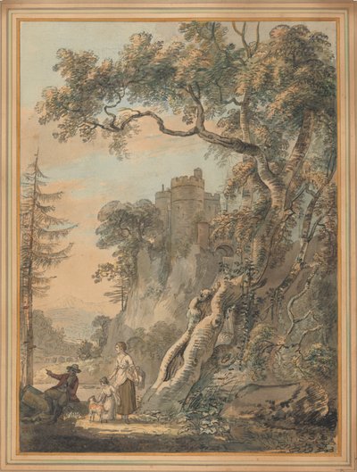 Paysage romantique - Paysans au pied d