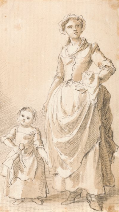 Femme et enfant tenant une poupée - Paul Sandby