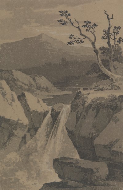 Cascade et montagnes lointaines - Paul Sandby Munn
