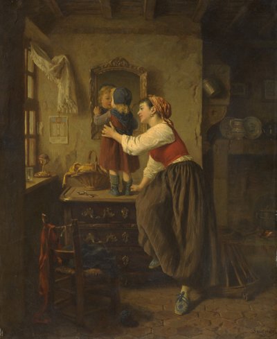 Femme et enfant devant un miroir, années 1870 - Paul Seignac