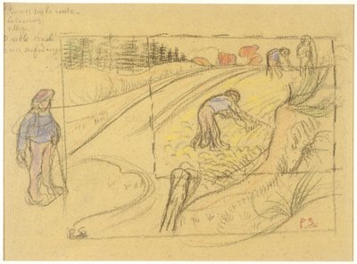 Bauern auf einem Feld (recto); Prozession bretonischer Frauen mit Studie von zwei weiblichen Figuren (verso) - Paul Sérusier