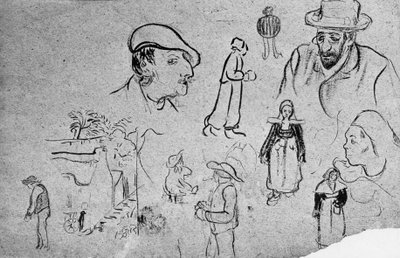 Paul Serusier (1865-1927) : croquis (Paul Gauguin en haut à gauche) - Paul Sérusier