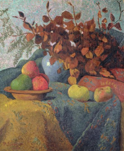 Nature morte de pommes et de feuilles d