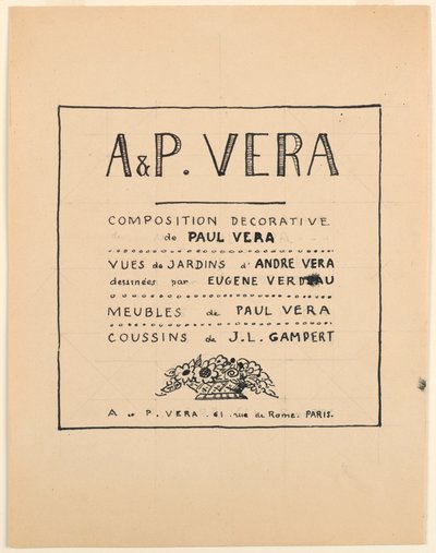 Dessin, Page de titre, A & P Vera, Composition décorative de Paul Vera/Vues de Jardins d