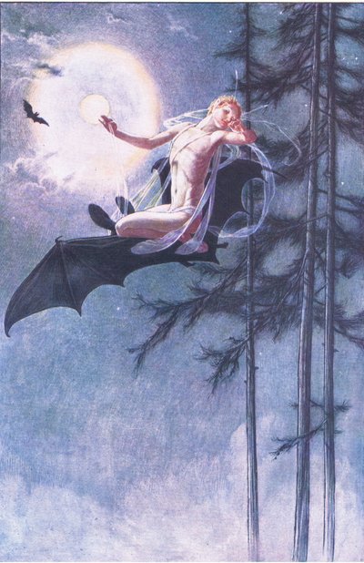 Sur le dos des chauves-souris, je vole, illustration de La Tempête, 1908 - Paul Vincent Woodroffe