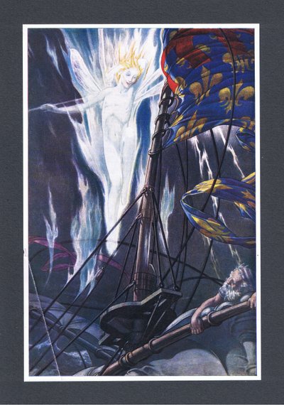 Au sommet, les vergues et le beaupré, je flamberais distinctement, illustration de La Tempête, 1908 - Paul Vincent Woodroffe