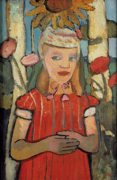 Fille en robe rouge devant un tournesol, 1907 - Paula Modersohn Becker