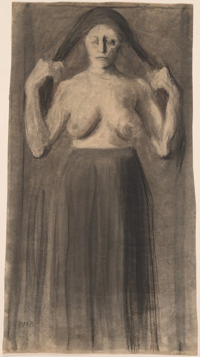 Femme à demi-nue tenant ses cheveux écartés - Paula Modersohn Becker