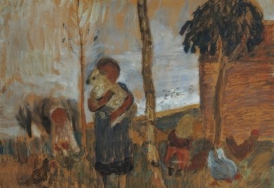 Enfants et poules devant un paysage - Paula Modersohn Becker