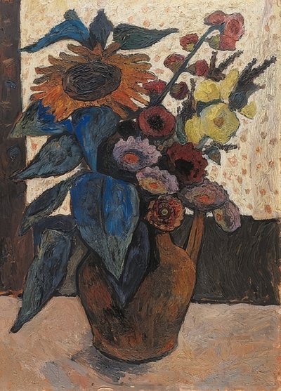 Nature morte avec tournesols, roses trémières et dahlias - Paula Modersohn Becker