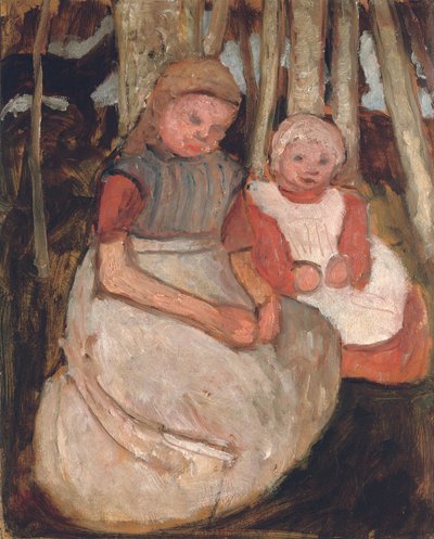 Deux filles assises devant des troncs de bouleaux - Paula Modersohn Becker