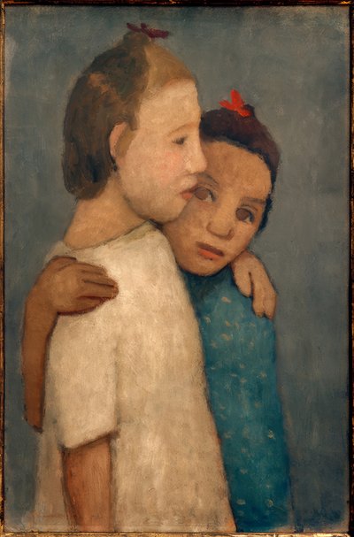 Deux filles en robe blanche et bleue, s