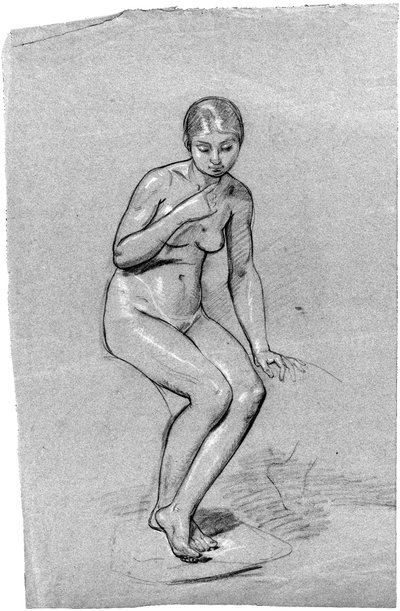 Une femme nue assise, regardant vers le bas - Pauline Auzou