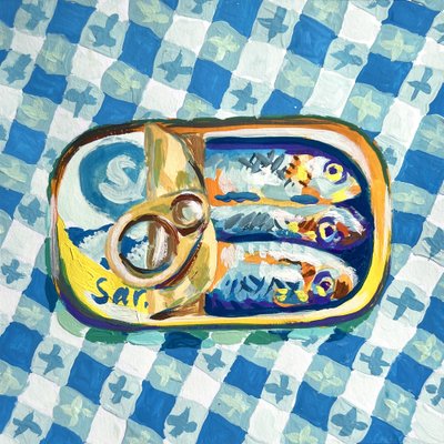 Sardines sur un damier bleu - Pauline Wegman | Key and Sea Creative