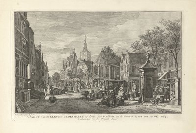 Vue sur le Dagelijkse Groenmarkt à La Haye (Acht gezichten in Den Haag) - Paulus Constantijn la Fargue