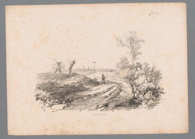 Paysage avec une figure avec une canne sur un chemin (Landschapsstudies par Paulus Lauters) - Paulus Lauters