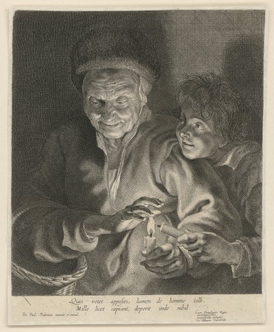 Vieille femme et garçon avec une bougie - Paulus Pontius