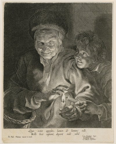 Vieille femme et garçon aux bougies - Paulus Pontius