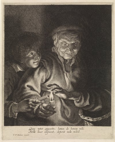 Vieille femme et garçon avec des bougies - Paulus Pontius