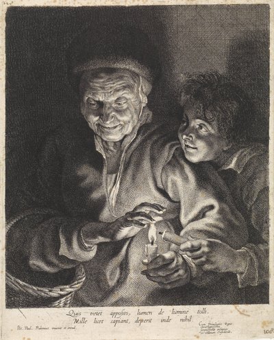 Vieille femme et garçon avec des bougies - Paulus Pontius