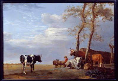 Paysage avec paysan et animaux. Peinture par Paul Potter (1625-1654) - Paulus Potter