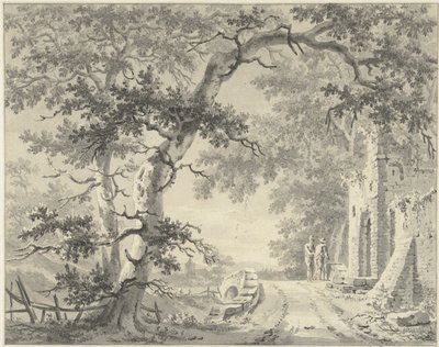 Deux figures sur un pont près d