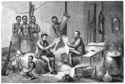 Livingstone et Stanley recevant des journaux en Afrique centrale, 1871-1873 - Pearson