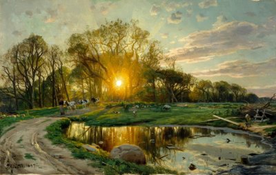 Retour des vaches au coucher du soleil - Peder Monsted