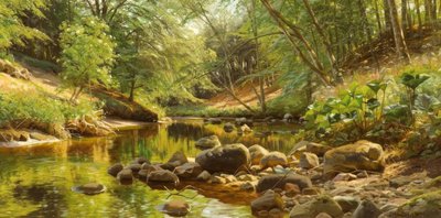 Ruisseau forestier ensoleillé - Peder Monsted