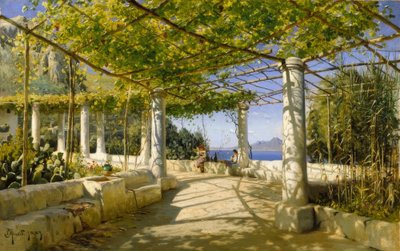 Pergola à Capri avec vue sur le Vésuve - Peder Monsted