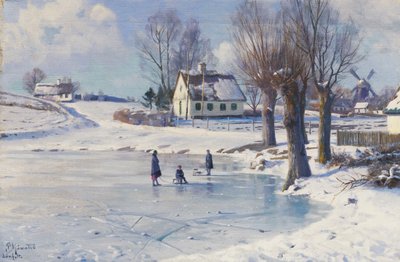 Luge sur un étang gelé - Peder Monsted