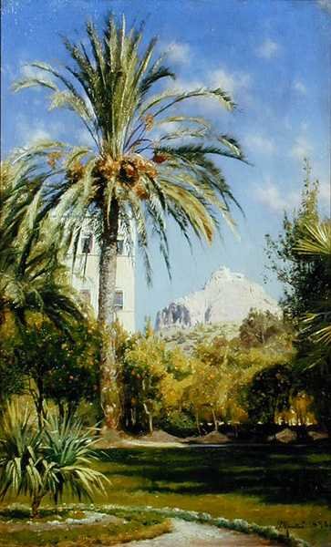 Les jardins du palais royal vers la colline de Lykavitos, Athènes - Peder Monsted
