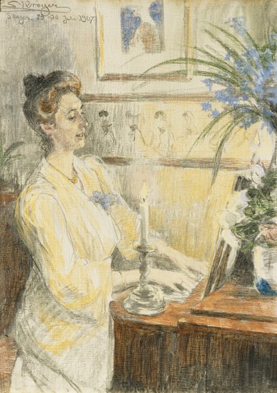 Portrait de Johanne Helene Louise Brodersen, au piano - Peder Severin Krøyer
