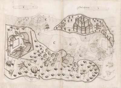 Plan portugais des îles de Bahreïn, Livro do Estado da India Oriental de Pedro Barreto de Resende, Sloane MS 197, f.165v-166r - Pedro Barretto de Resende