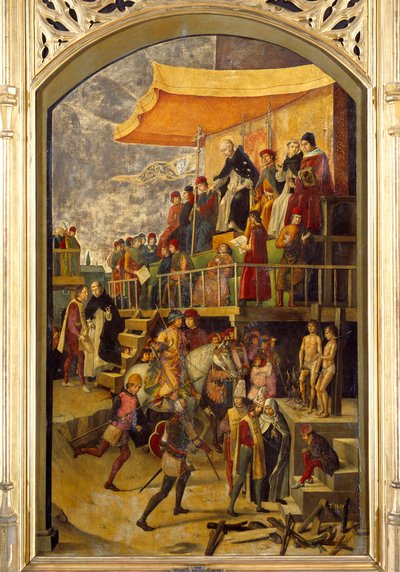 Inquisition : Autodafé présidé par Saint Dominique de Guzman (1170-1221), fondateur de l