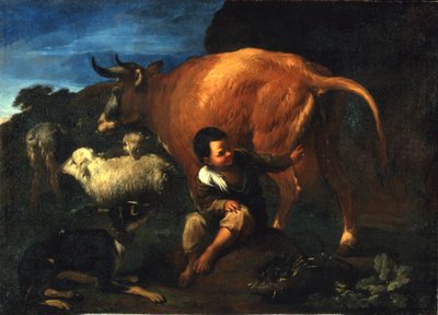 Garçon berger et vache, fin du 17e siècle - Pedro Nunez de Villavicenzio