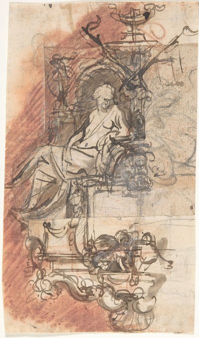 Conception pour un monument sépulcral avec une figure féminine assise, verso - Peeter Verbrugghen II