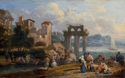 Figures dans un paysage se reposant près d