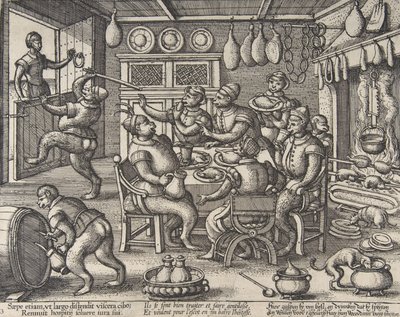 La cuisine grasse, de la série Singes - Peeter van der Borcht