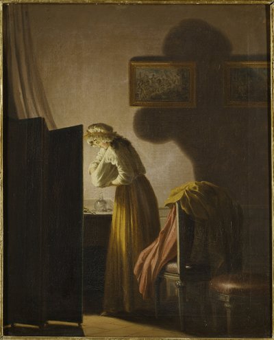 Une femme attrapant des puces à la lumière de la bougie - Pehr Hilleström